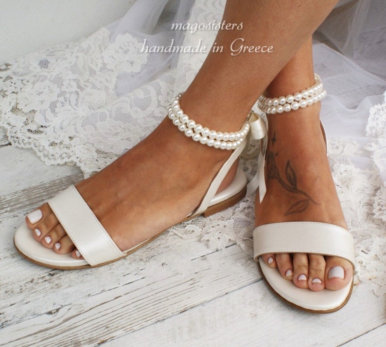 Wedding sandals/ bridal shoes/ pearl sandals/ handmade sandals/ ivory bridal shoes/ beach wedding sandals/ wedding shoes/ '' NOA image 1