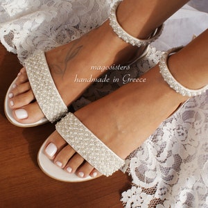 Wedding sandals/ bridal shoes/ pearl ivory sandals/ handmade sandals/ ivory bridal shoes/ beach wedding sandals/ wedding shoes/ '' TYRA zdjęcie 5