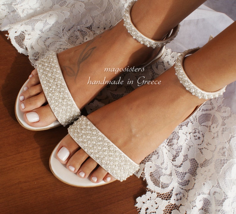 Wedding sandals/ bridal shoes/ pearl ivory sandals/ handmade sandals/ ivory bridal shoes/ beach wedding sandals/ wedding shoes/ '' TYRA zdjęcie 5