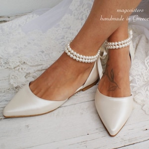 Women's bridal shoes/ Handmade IVORY flats/ Wedding ballet pumps/D'Orsay flats/ Bridal pearl shoes/ Ballerina bridal shoe/ DESIRE