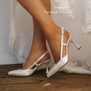 Handmade Ivory Bridal Slingback Heels: Pointed Toe Wedding Pumps/ &#39;&#39;ATHENA&#39;&#39;