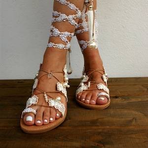 Wedding sandals/ boho sandals/ bridal sandals/ wedding shoes/ handmade leather sandals/ Ivory sandals/ beach sandals/ &quot;PRINCESS&quot;