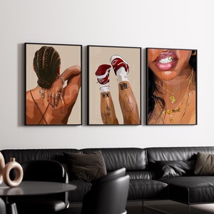 Set of 3 Black Man Wall Art, HypeBeast Culture Poster, Black Man Room Decor, DIGITAL DOWNLOAD, Gift For Him, HypeBeast Wall Art, Black Art