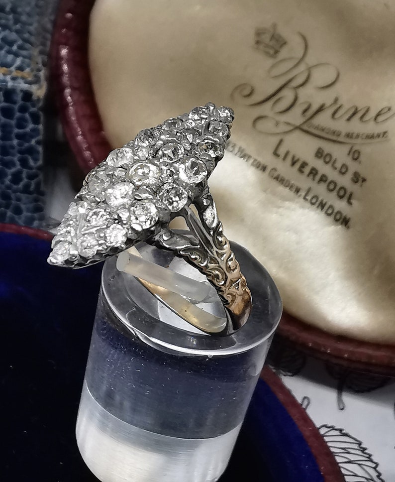 Victorian 18ct Yellow Gold Old Cut Diamond Ring: Navette Cluster, UK ...