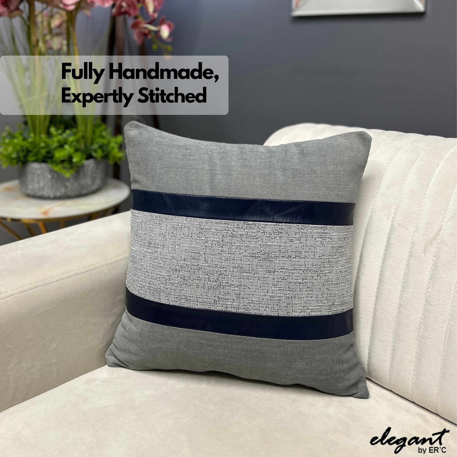 Blue and Gray Decorative Pillows, Accent Pillows Navy Blue, Blue and