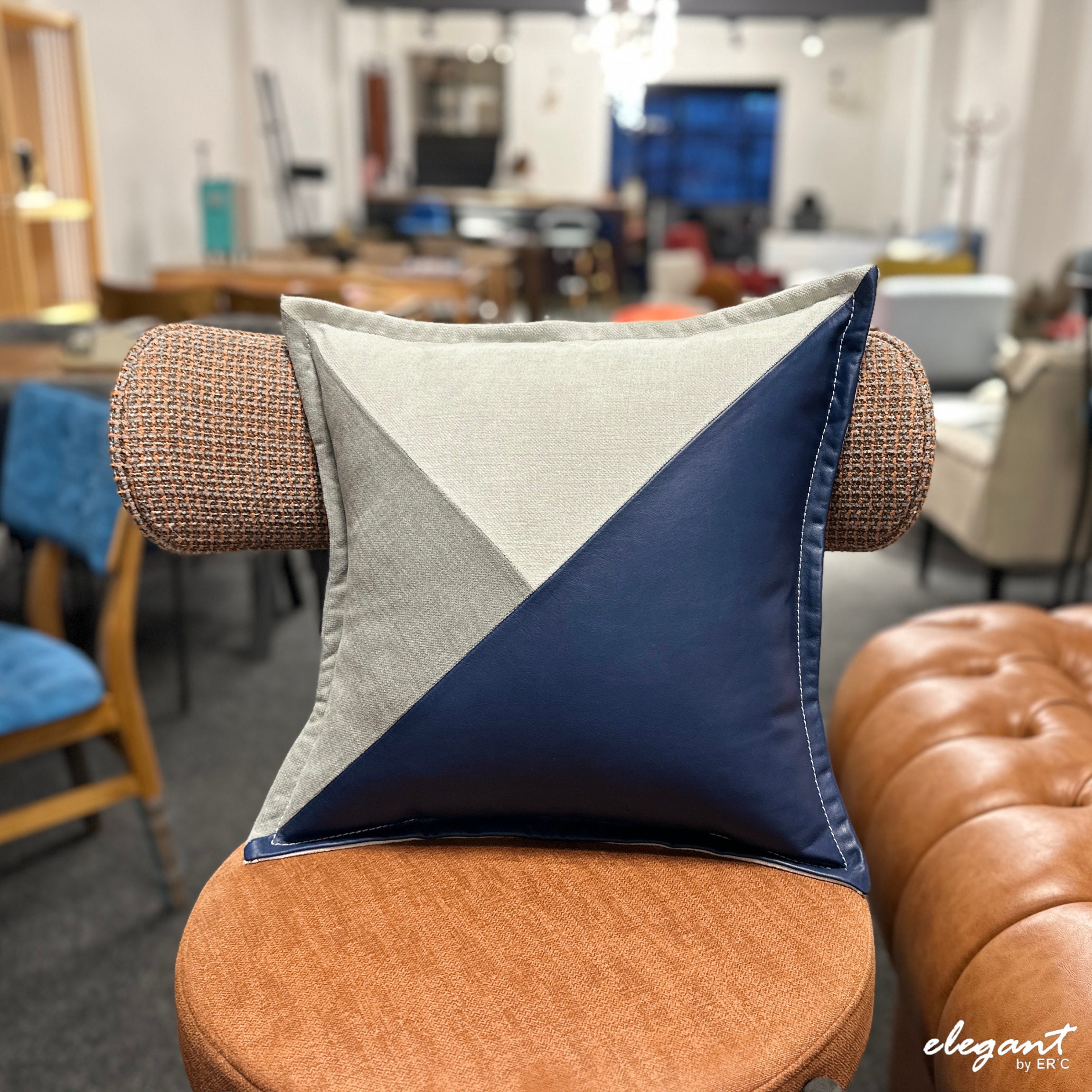 Blue Leather Pillow Etsy