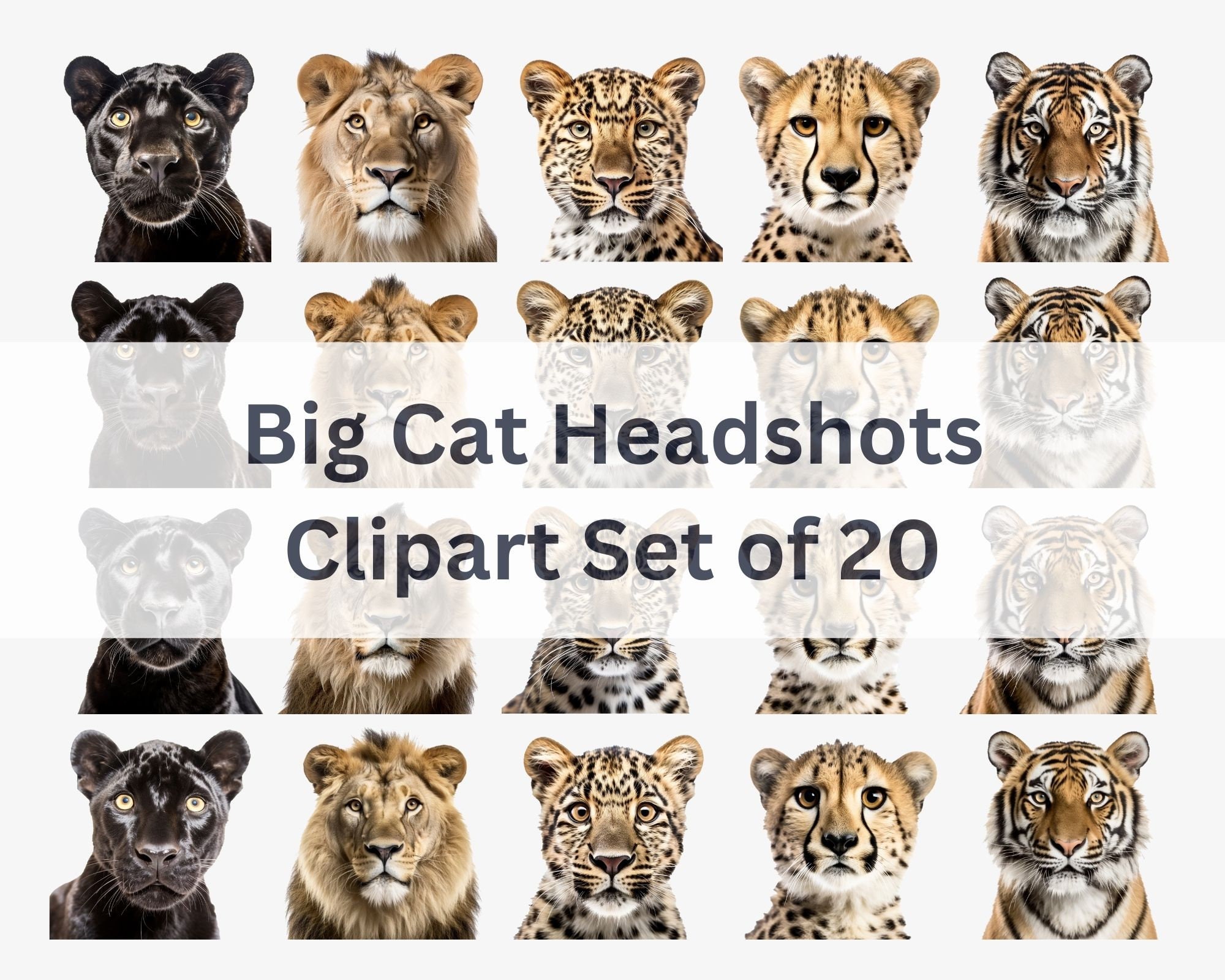 Clipart Bundle X20: Big Cat Headshots PNG / Transparent Background ...