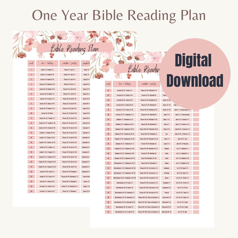 One Year Bible Reading Plan I Bible Tracker I Digital Download I Read