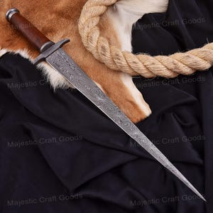 Damascus Steel Sword, Handmade Damascus Steel Sword, Hand-Forged Double-Edged Display Blade, Collectible Artisan Gift, Fantasy Desk Decor.