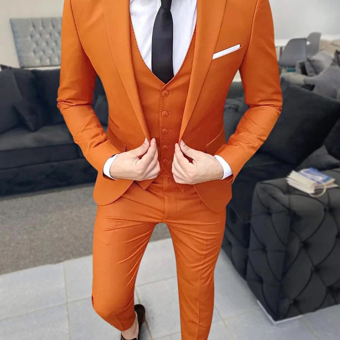 Mensuitstudio Men Rust Orange 3 Piece Suits Luxury Vintage - Etsy