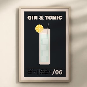 Gin and Tonic Recipe Art Print, Hand-Drawn Gin and Tonic Poster, Printable Bar Decor, Digital Cocktail Wall Art, Home Bar Print /06 of 15