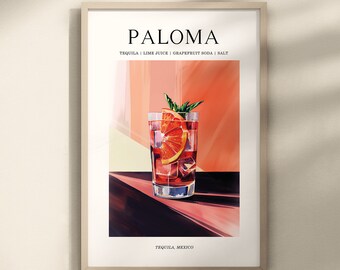 Paloma Poster,Paloma Cocktail Print,Paloma  Decor, Bar Cart Decor,Cocktail Print, Cocktaile Poster