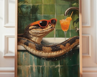 Leuke badkamer muurkunst slang, Anaconda badkunstwerk, uniek cadeau voor slangenliefhebbers, digitale print