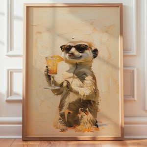 Meerkat Cocktail Wall Art, Meerkat Digital Print, Meerkat in Sunglasses,  Animal Bathroom Decor