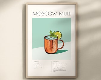 Moscow Mule  Print, Moscow Mule Poster, Moscow Mule Decor, Bar Cart Decor, Cocktail Guide Print, Moscow Mule Wall Art, Cocktaile Poster
