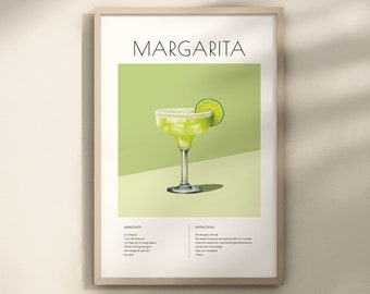 Margarita cocktail print, Margarita poster, Margarita decor, bar kar decor, cocktail gids print, Margarita kunst aan de muur, tequila