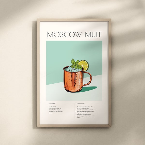 Moscow Mule Cocktail Print, Moscow Mule Poster, Moscow Mule Decor, Bar Cart Decor, Cocktail Print, Moscow Mule Wall Art, Cocktaile Poster