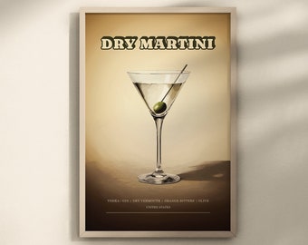 Dry Martini Digital Poster, Bar Cart Decor, Vodka Martini Decoration, Wall Art, Watercolor Cocktail Print ,Cocktaile Poster, Alcohol Prints