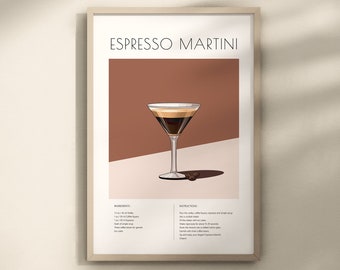 Espresso Martini  Print, Espresso Martini Poster, Espresso Martini Decor, Bar Cart Decor, Cocktail Guide Print, Espresso Martini Wall Art
