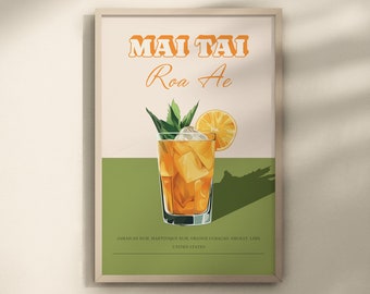Mai Tai Cocktail Print, Mai Tai Poster, Mai Tai Decor, Bar Cart Decor, Cocktail Print, Tiki Wall Art,Cocktaile Poster, Tropical Cocktail