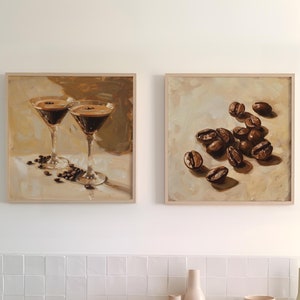 Digitale posterset espresso martini, koffie- en cocktailmuurkunst, keuken + barafdrukken, decoraties espresso martini