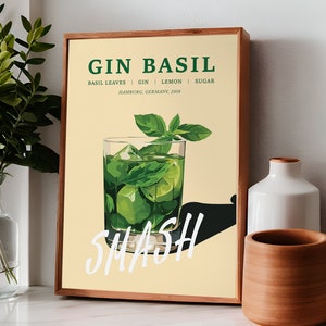 Gin Basil Smash Cocktail Print, Gin Basil Smash Poster, Mixology Decor, Bar Cart Decor, Cocktail Print,Gin Basil Smash Wall Art, Cocktaile