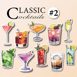 Pacchetto di 10 adesivi per cocktail famosi, adesivi in vinile, regalo alcolico, adesivi per laptop, adesivi per telefono, adesivi per bottiglie