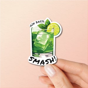 Adesivo Gin Basil Smash, regalo alcolico, adesivi in vinile, amante della mixologia, adesivi per cocktail, adesivo per custodia del telefono regalo per amanti del gin cocktail
