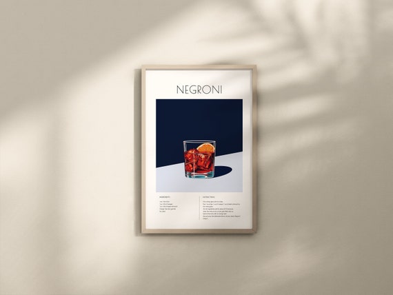 Negroni Cocktail Print, Negroni Poster, Negroni Decor, Bar Cart Decor, Cocktail Guide  Print, Negroni Wall Art, Cocktaile Poster