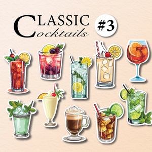 10 adesivi per cocktail Pacchetto di adesivi per cocktail famosi Adesivi in vinile, regalo alcolico AperolSpritz Gin Tonic Mojito Adesivo per custodia del telefono