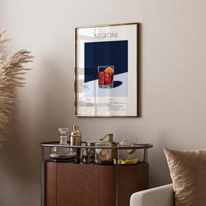 Negroni Cocktail Print, Gin Bar Cart Wall Art, Printable Cocktail Recipe Poster, Home Bar Decor Gift image 3