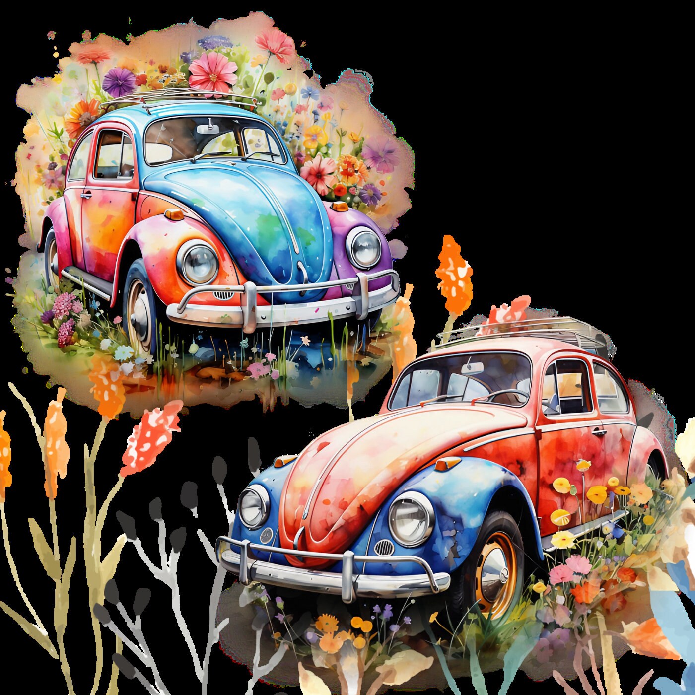 Watercolour Vw Beatle Digital Clipart Etsy