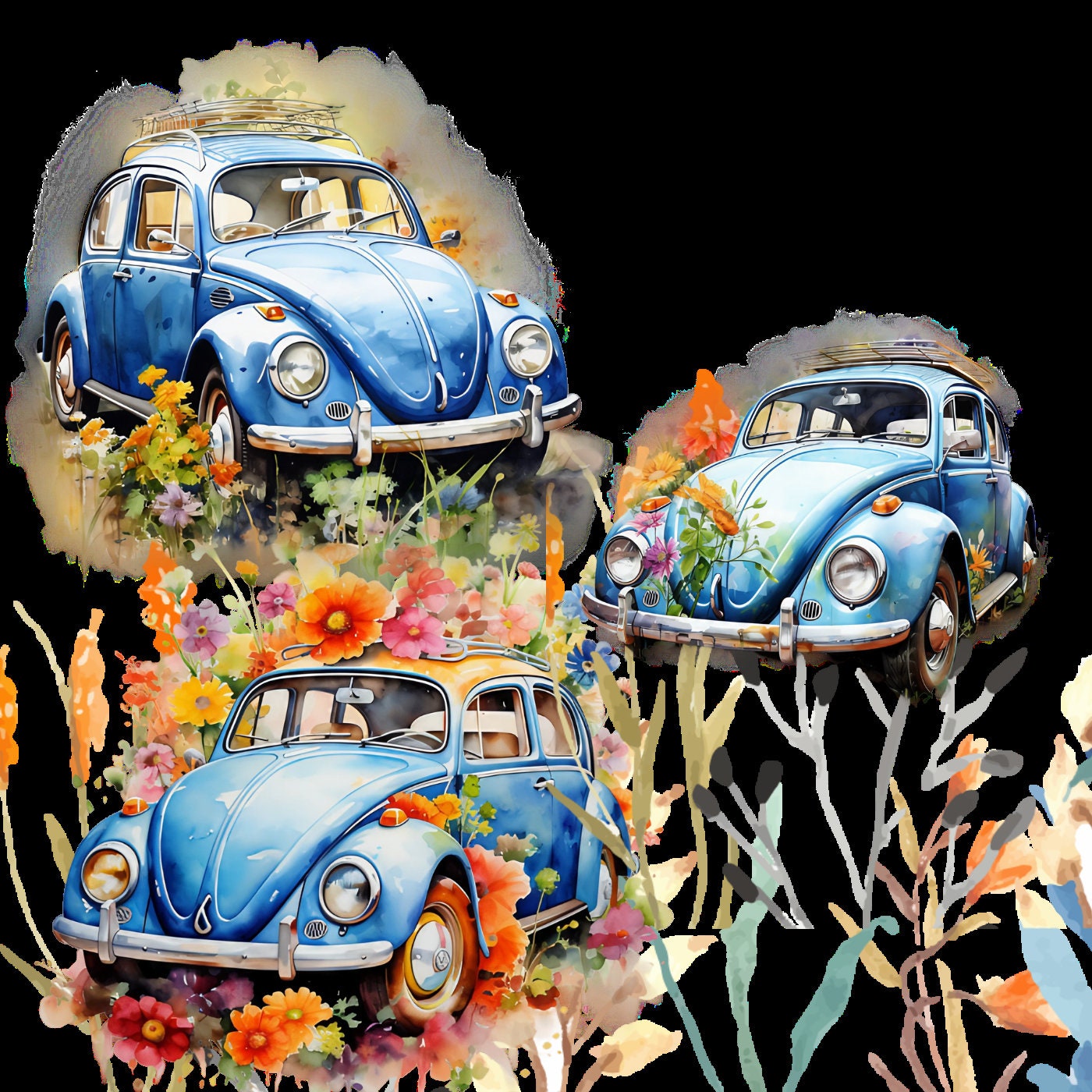 Watercolour Vw Beatle Digital Clipart Etsy