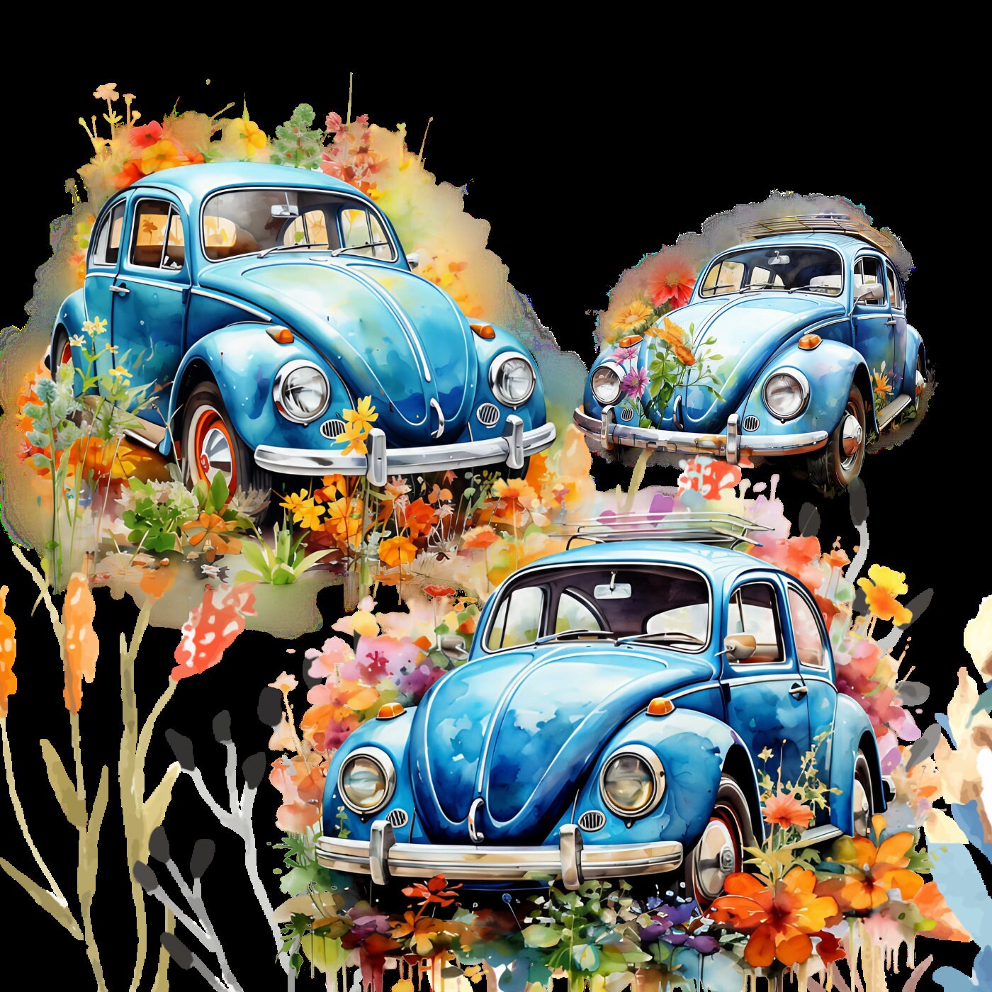Watercolour Vw Beatle Digital Clipart Etsy