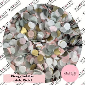 Confeti de boda de papel biodegradable - Gris, blanco, rosa y dorado