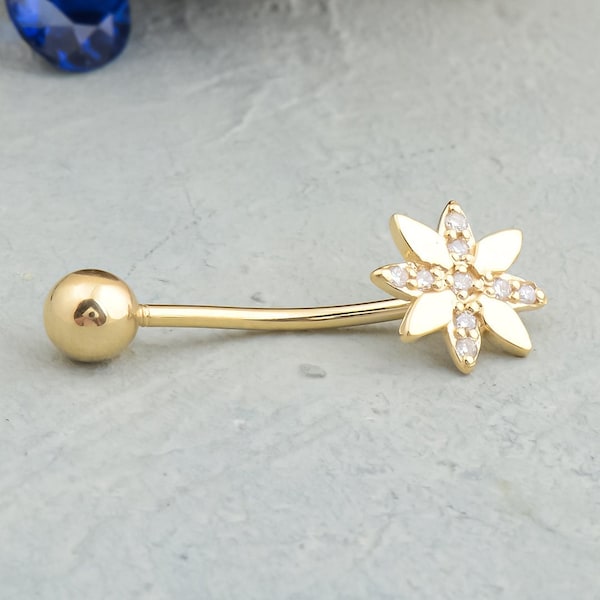 Solid Gold Belly Button Ring, Diamond Navel Piercing Jewellery, Dainty Belly Button Piercing, Real Diamond Tiny Round Design Piercing