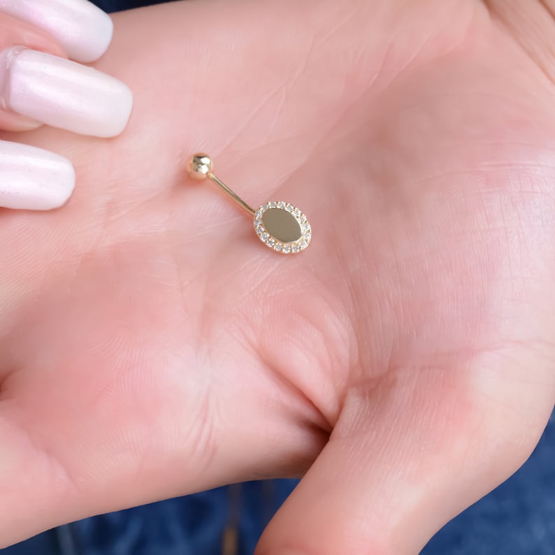 14K Solid Gold Belly Button Ring Diamond Navel Piercing Etsy