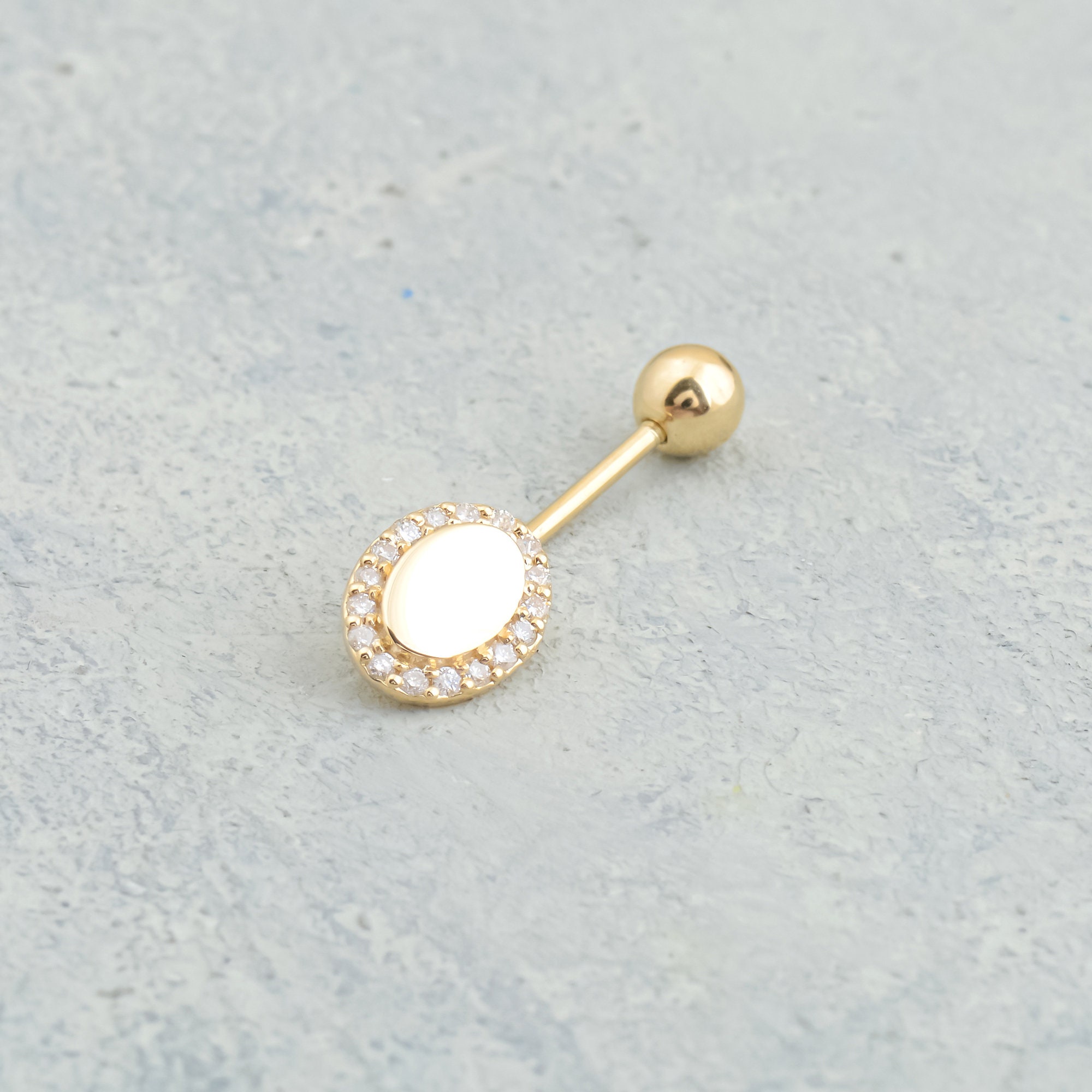 14K Solid Gold Belly Button Ring Diamond Navel Piercing Etsy
