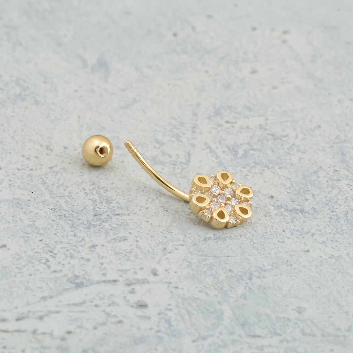 14K Solid Gold Belly Button Ring Diamond Navel Piercing Etsy