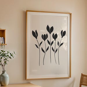 Neutral Tulip Printable Wall Art, Aesthetic Flower Poster, Moody Boho Floral Art, Black Beige Botanical Digital Print, Dark Nordic Wall Art