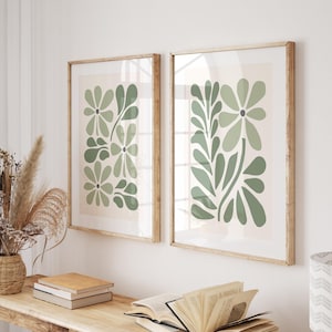 Sage Green Botanical Set of 2, Pastel Abstract Flower Printable Wall Art (Digital Download)