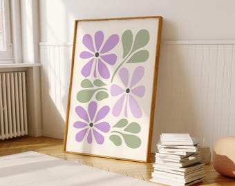 Minimal Lilac Floral Art Print, Pastel Abstract Botanical Wall Decor (Digital Download)