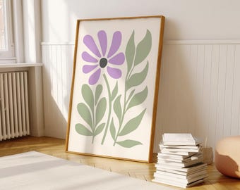 Lilac Floral Printable Wall Art, Pastel Minimal Abstract Flower Poster (Digital Download)