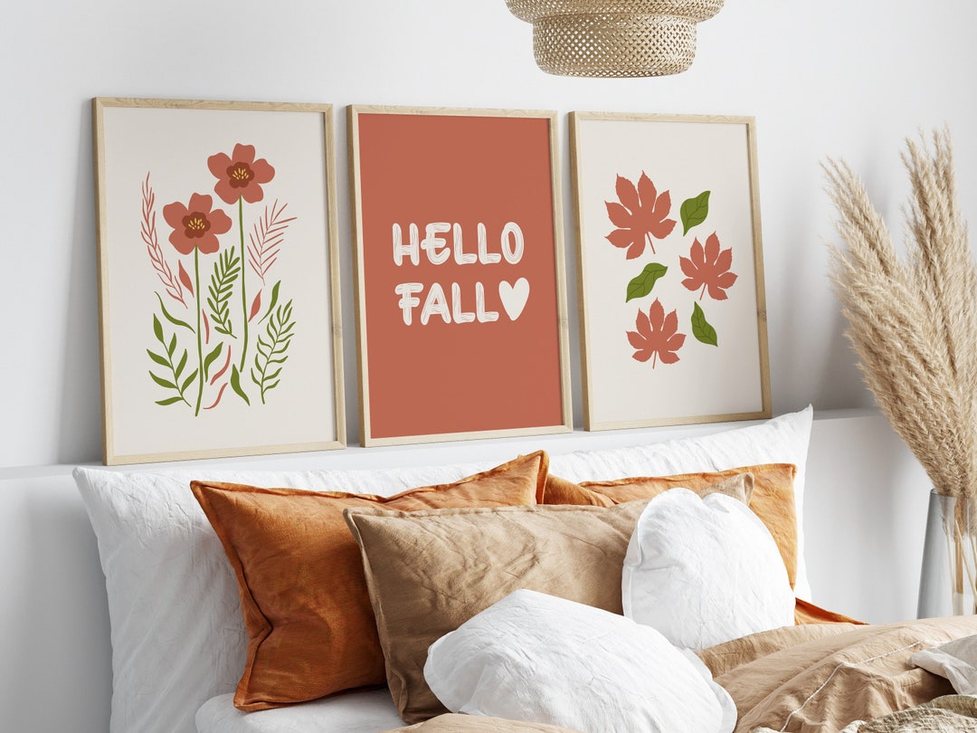 Hello Fall Wall Art Autumn Printable Wall Art Modern Fall Etsy