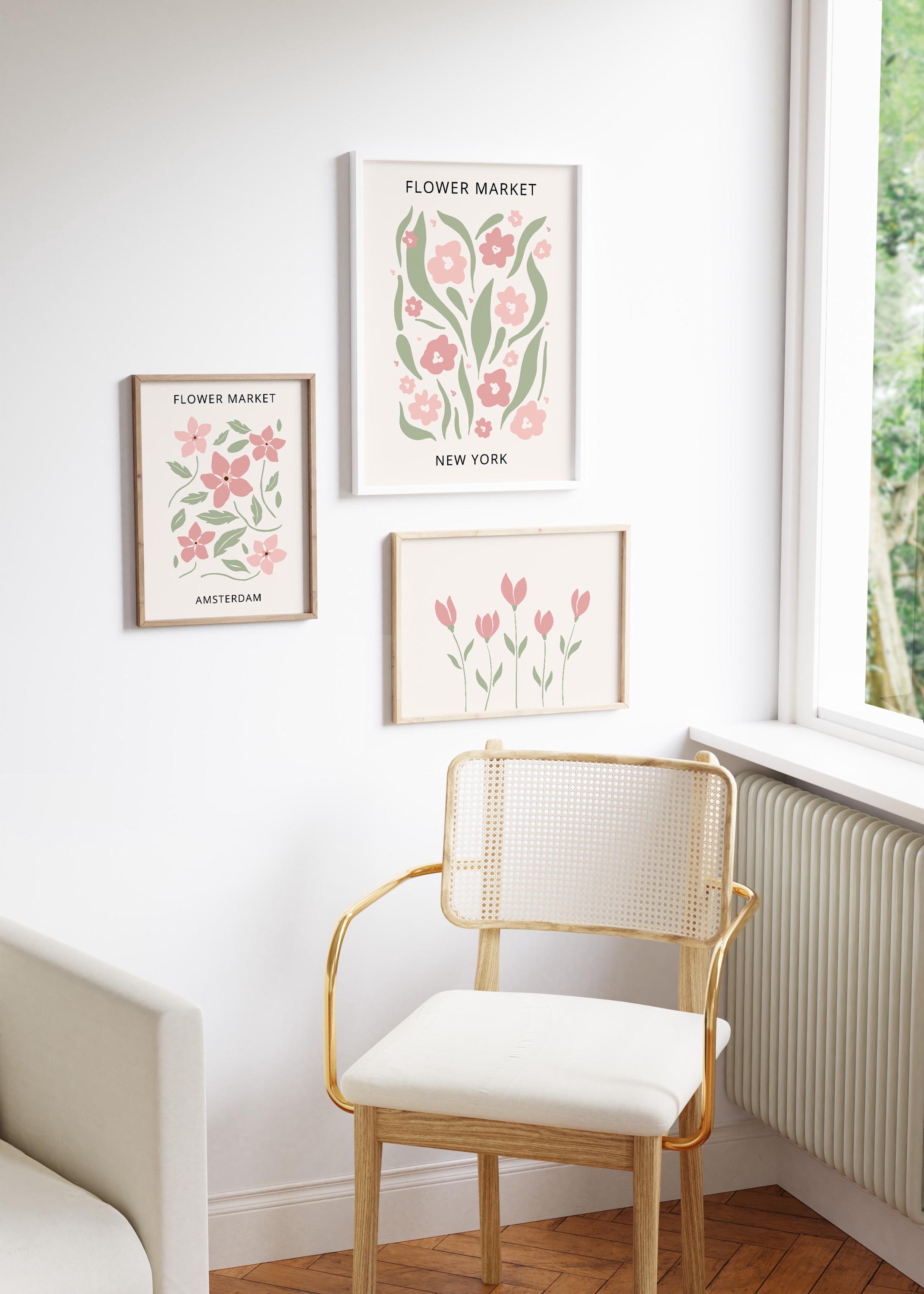 Pastel Floral Wall Art Set: Pink & Sage Green Botanical Prints (digital ...