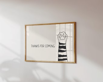 Beige Black Thanks for Coming Print, Horizontal Hallway Cat Wall Art (Digital Download)