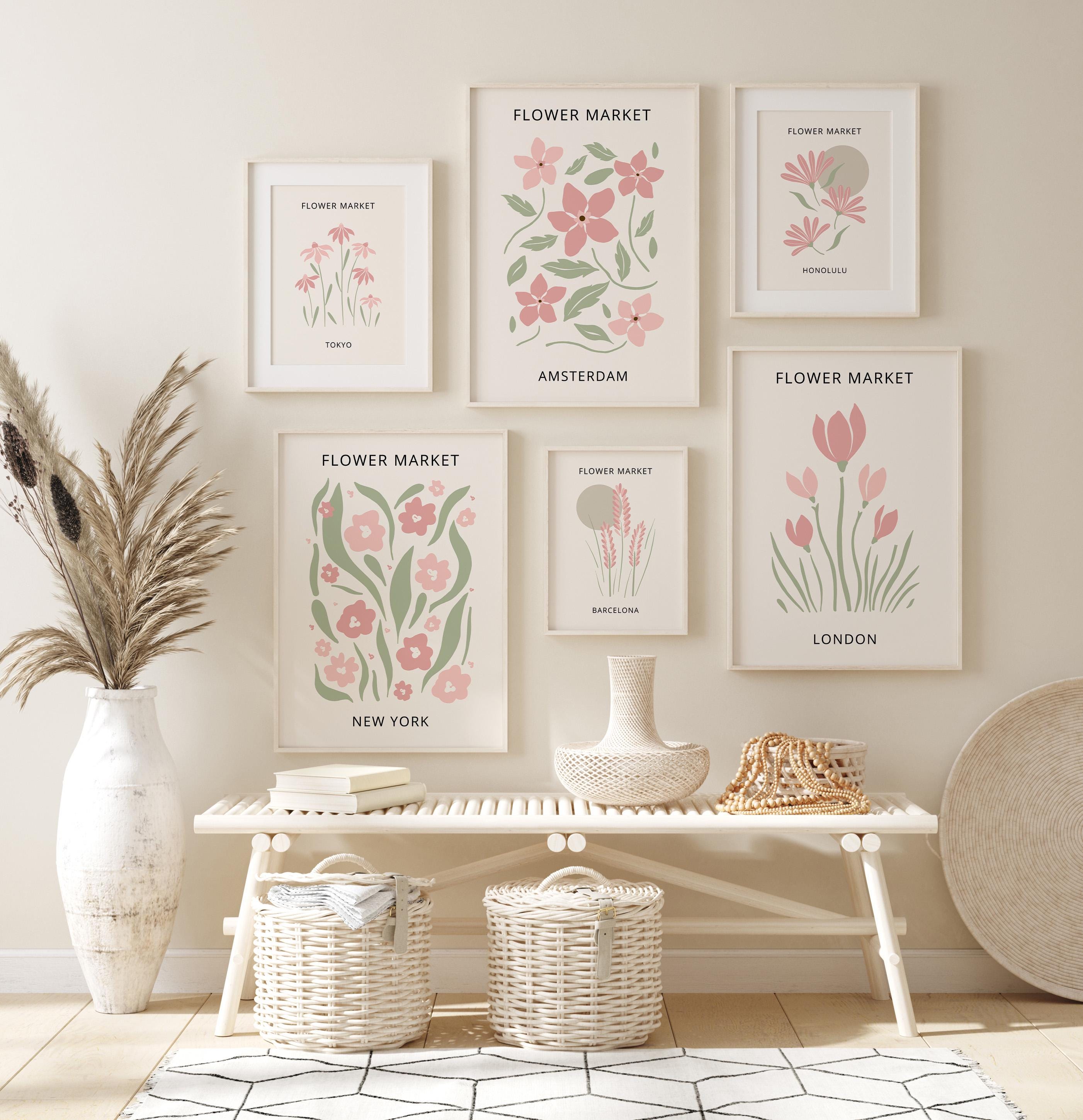 Pastel Pink Flower Market Amsterdam & London Print, Minimal Floral Wall Art Bundle (Digital Download)