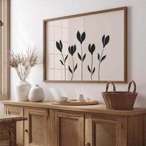 Black Beige Tulip Printable Wall Art, Moody Digital Flower Print, Neutral Abstract Floral Poster, Modern Botanical Wall Decor, Trendy Art