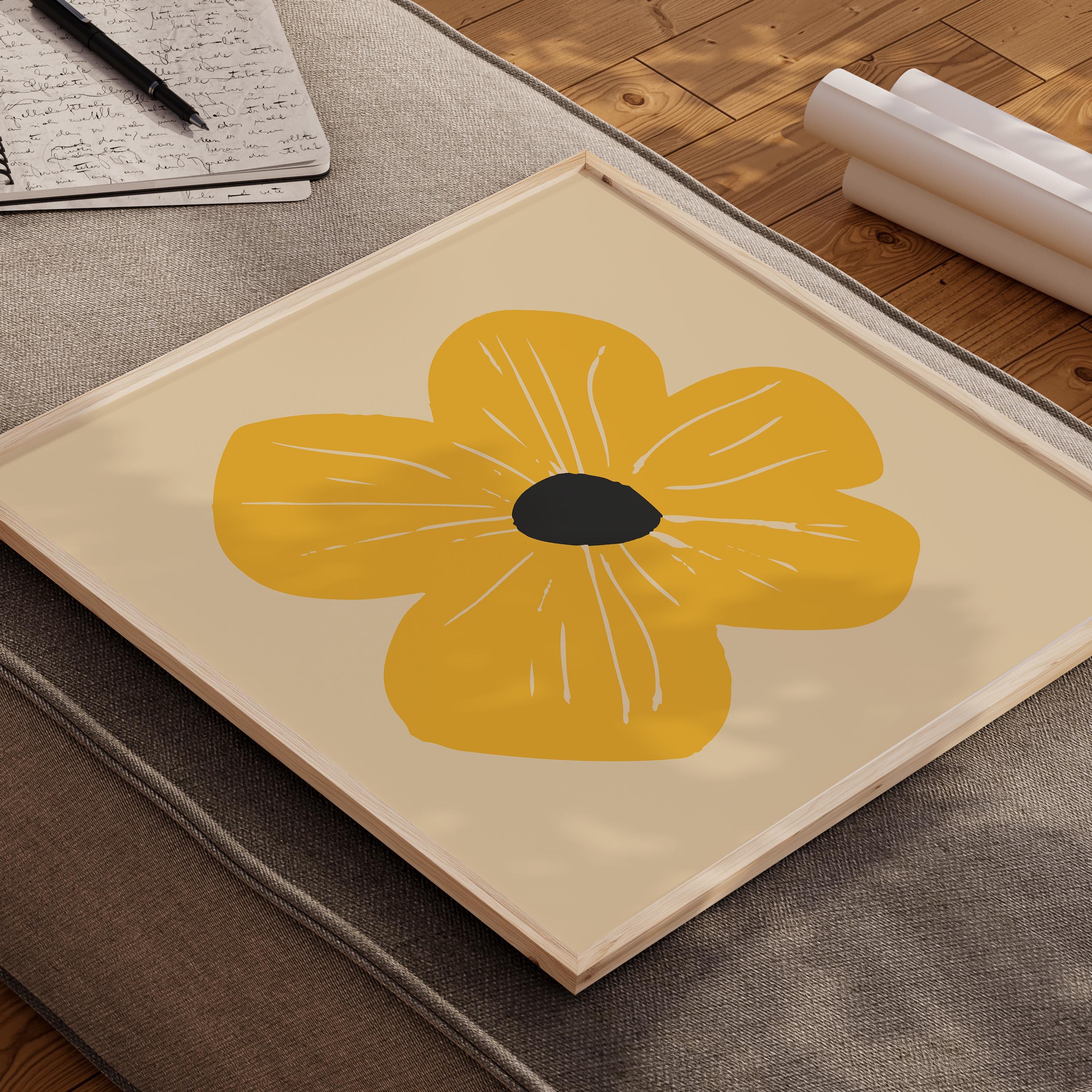 Mustard Yellow Boho Botanical Wall Art, Muted Colors Abstract Flower ...