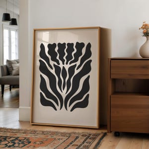 Moody Botanical Wall Art, Black Beige Abstract Floral Print, Mid Century Printable Wall Art, Modern Flower Poster, Neutral Boho Wall Decor